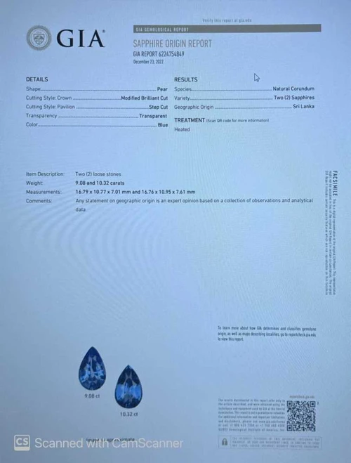19.4 Carat Pear Shape Blue Sapphire Gemstone, Medium Light, GIA Certified, Matched Pair
