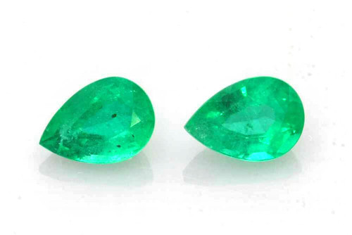 1.28 Carat Pear Shape Emerald Gemstone, Medium Intense Green, Matched Pair