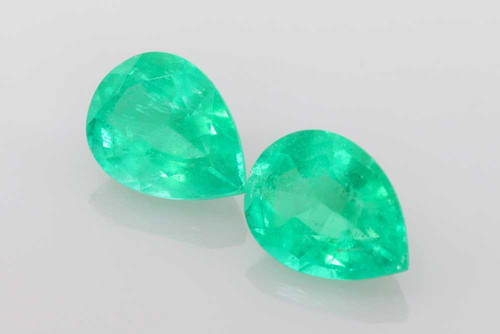 1.97 Carat Pear Shape Emerald Gemstone, Medium Intense Green, Matched Pair