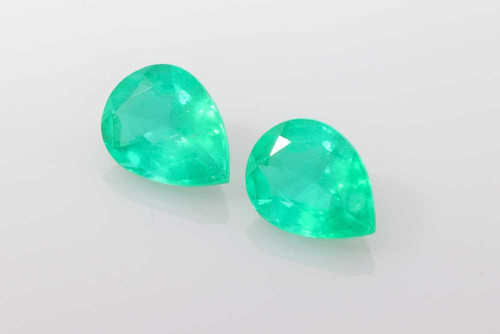 1.94 Carat Pear Shape Emerald Gemstone, Medium Intense Green, Matched Pair