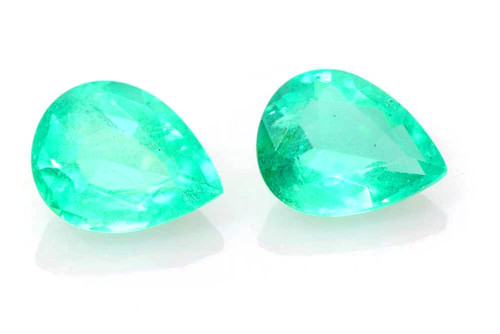 2.87 Carat Pear Shape Emerald Gemstone, Medium Light Green, Matched Pair