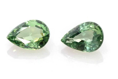 1.96 Carat Pear Shape Green Sapphire Gemstone, Medium Intense, Matched Pair