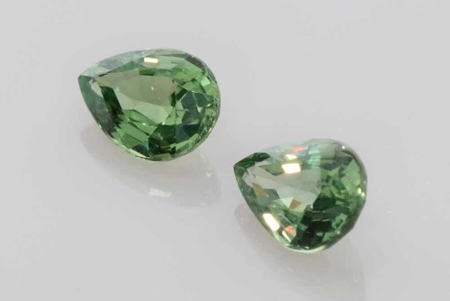 1.96 Carat Pear Shape Green Sapphire Gemstone, Medium Intense, Matched Pair