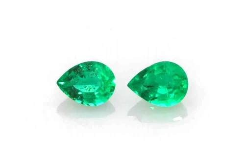 0.3 Carat Pear Shape Emerald Gemstone, Vivid Intense Green, Matched Pair
