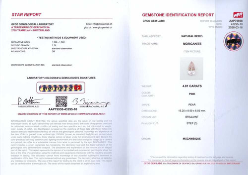 Vivid Intense Pear Shape Pink Morganite Gemstone – 4.81 Carat