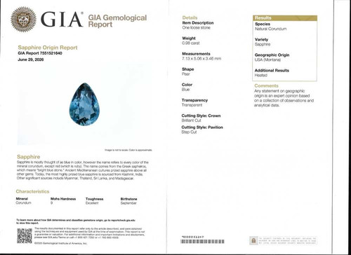 Pear Shape Teal Sapphire Gemstone 0.98 Carat Vivid Intense