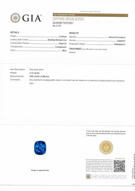 Rectangular Cushion Blue Sapphire Gemstone, 4.12 Carat – Vivid Intense, GIA Certified
