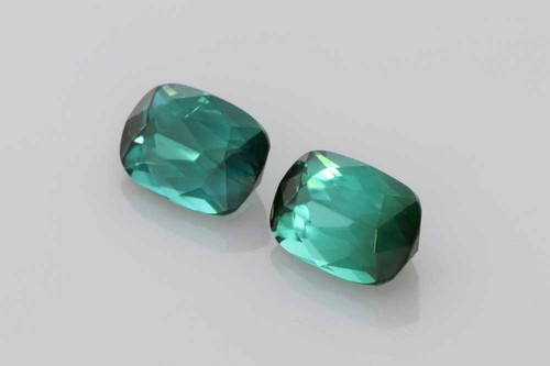 1.98 Carat Rectangular Cushion Indicolite Blue Tourmaline Gemstone, Vivid Intense Blue-Teal, Matched Pair