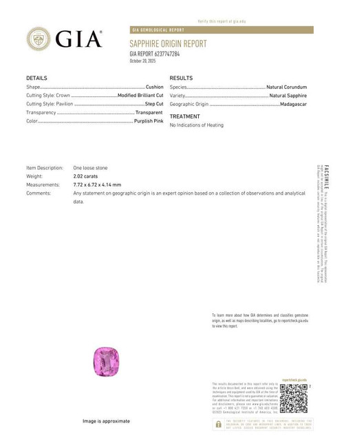 Rectangular Cushion Pink Sapphire Gemstone – Vivid Rich – 2.02 Carat, GIA Certified