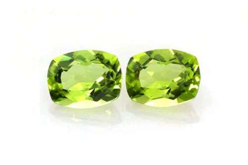 4.22 Carat Rectangular Cushion Peridot Gemstone, Vivid Intense Green, Matched Pair