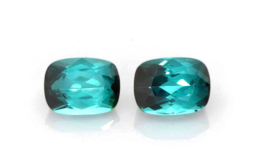 Rectangular Cushion Indicolite Blue Tourmaline Gemstone – Vivid Intense Blue-Teal – 3.67 Carat, Matched Pair
