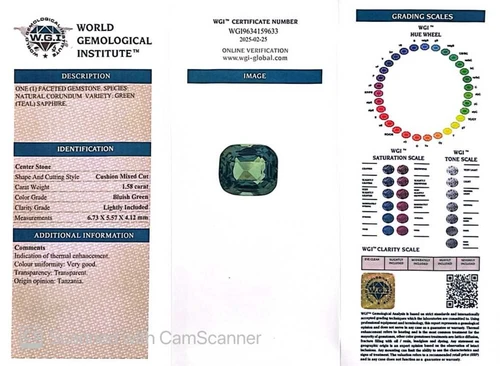 Rectangular Cushion Teal Sapphire Gemstone, 1.58 Carat – Vivid Rich Green-Teal