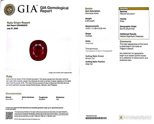 Rectangular Cushion Ruby Gemstone 8.2 Carat Vivid Intense