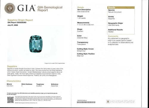 1.33 Carat Rectangular Cushion Teal Sapphire Gemstone, Vivid Intense Blue-Teal, GIA Certified