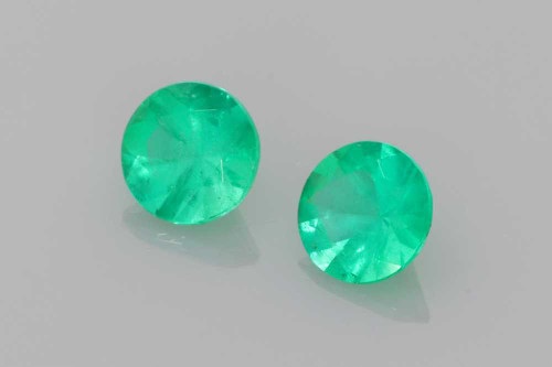 0.42 Carat Round Emerald Gemstone, Medium Intense Green, Matched Pair