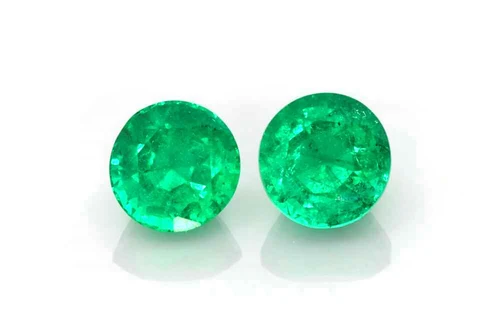 Round Emerald Gemstone, 2.19 Carat – Vivid Intense Green, Matched Pair
