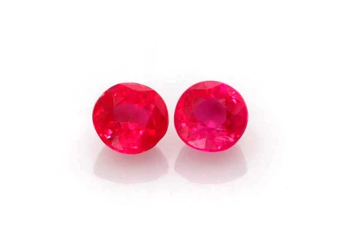 0.94 Carat Round Ruby Gemstone, Vivid Intense Red, Matched Pair