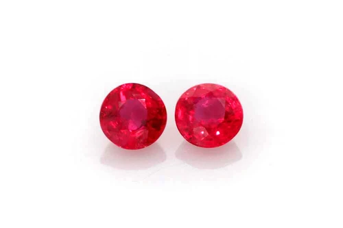 Round Ruby Gemstone, 0.56 Carat – Vivid Intense Red, Matched Pair