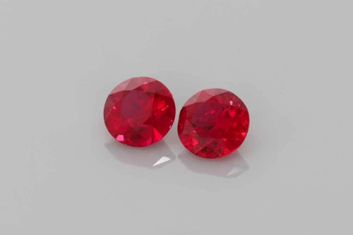 Round Ruby Gemstone – 0.61 Carat, Vivid Intense Red, Matched Pair