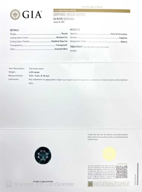 Round Teal Sapphire Gemstone – 4.03 Carat, Deep Green-Teal, GIA Certified