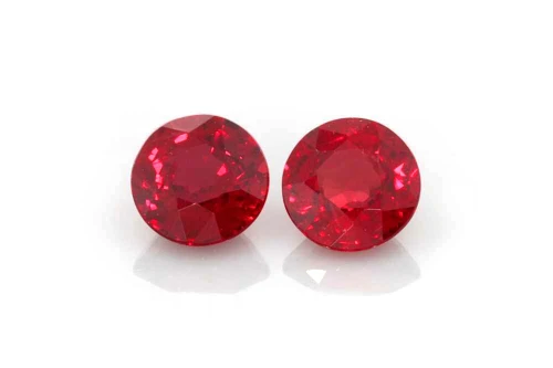 Round Ruby Gemstone, 1.23 Carat – Vivid Intense Red, Matched Pair