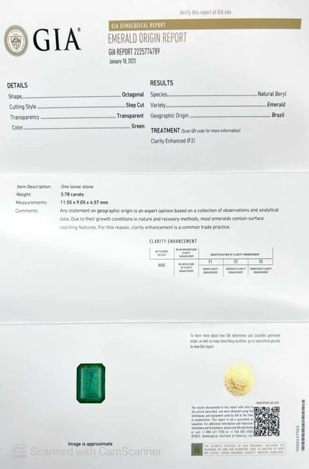 Octagon Cut Emerald Gemstone, 3.78 Carat – Vivid Rich Green, GIA Certified