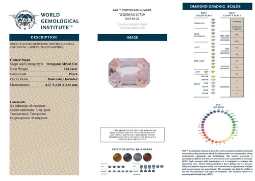 Octagon Cut Peach Sapphire Gemstone, 1.84 Carat – Vivid Intense Orange-Pink-Peach, Unheated