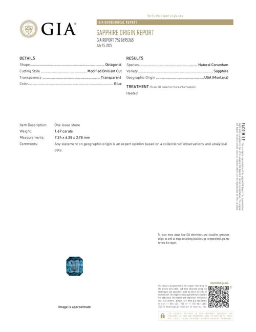 Vivid Intense Blue-Teal Octagon Cut Teal Sapphire Gemstone – 1.67 Carat, GIA Certified