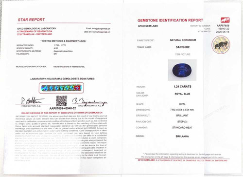 1.24 Carat Oval Blue Sapphire Gemstone, Vivid Intense