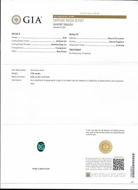 Oval Green Sapphire Gemstone – Vivid Rich – 2.06 Carat, Unheated, GIA Certified