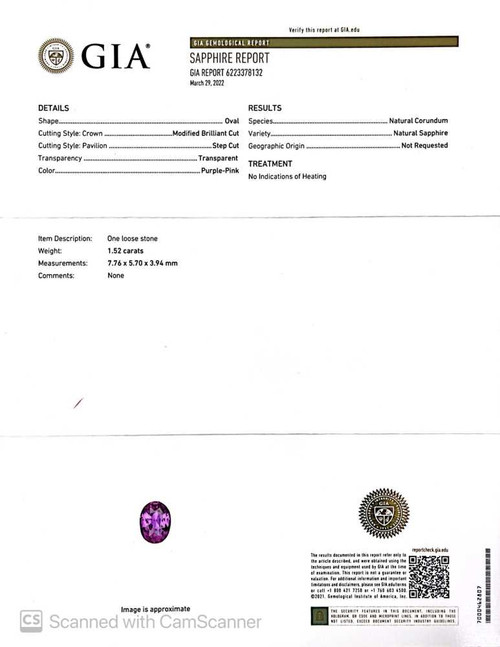 Oval Pink Sapphire Gemstone 1.52 Carat Vivid Intense