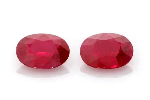 Oval Ruby Gemstone Matched Pair 2.66 Carat Vivid Intense