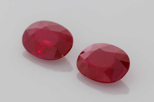 Oval Ruby Gemstone Matched Pair 2.66 Carat Vivid Intense