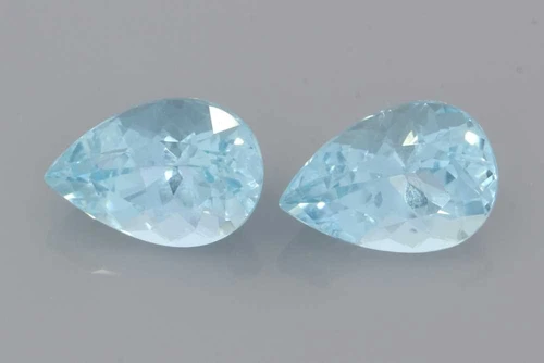 6.58 Carat Pear Shape Aquamarine Gemstone, Medium Intense Blue, Matched Pair