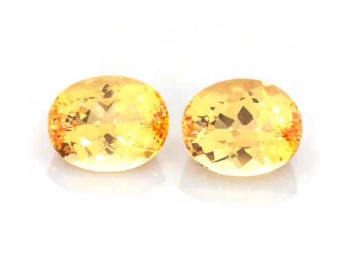 Oval Yellow Topaz Gemstone, 9.21 Carat – Vivid Intense, Matched Pair