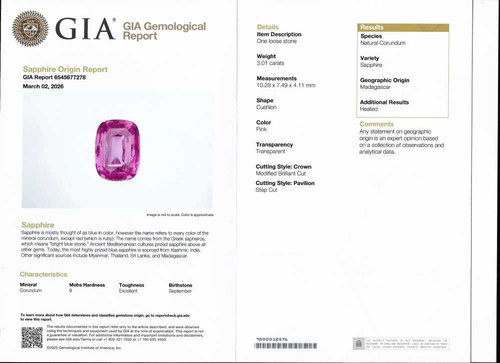 3.01 Carat Rectangular Cushion Pink Sapphire Gemstone – Vivid Intense, GIA Certified