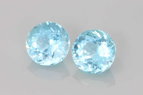 Round Aquamarine Gemstone – 4.61 Carat, Medium Intense Blue, Matched Pair