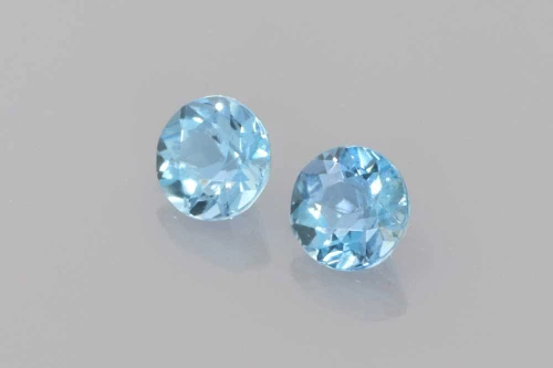 Round Aquamarine Gemstone – Vivid Rich Blue – 0.52 Carat, Matched Pair