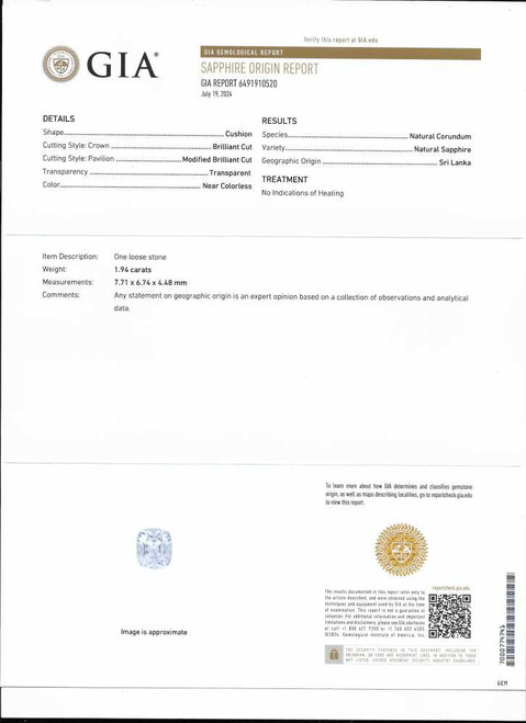 Rectangular Cushion White Sapphire Gemstone – 1.94 Carat, Vivid Intense, Unheated, GIA Certified