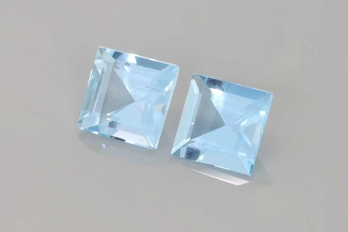 Square Aquamarine Gemstone – Light Blue – 2.61 Carat, Matched Pair