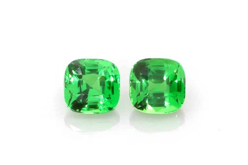 Square Cushion Tsavorite Gemstone Matched Pair 3.14 Carat Vivid Intense