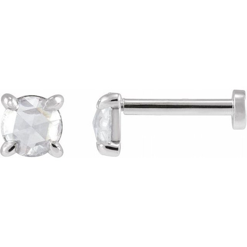 14K White 1/8 CT Rose-Cut Natural Diamond Press Fit Back Stud Earring