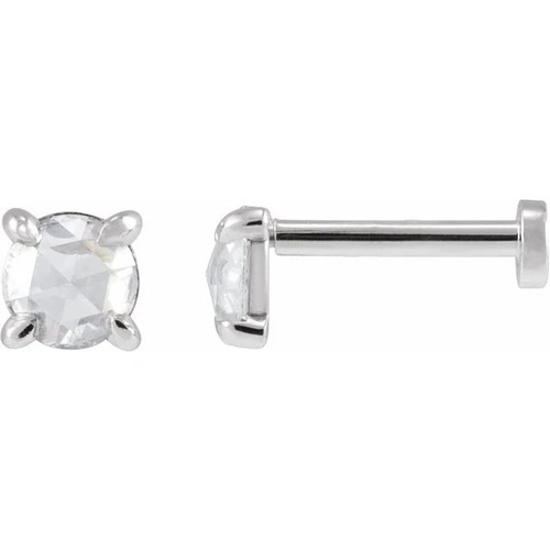 14K White 1/8 CT Rose-Cut Natural Diamond Press Fit Back Stud Earring