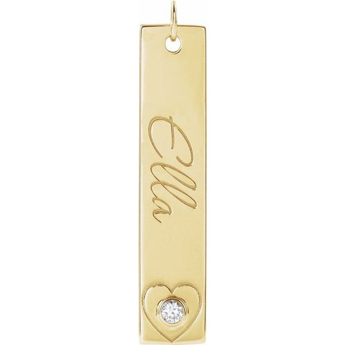 14K Yellow .03 CT Natural Diamond Engravable Heart Pendant