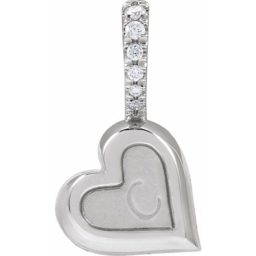 14K White .03 Natural Diamond Engravable Heart Pendant