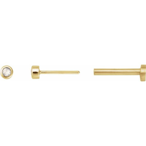 14K Yellow .01 CT Rose-Cut Natural Diamond Press Fit Back Stud Earring