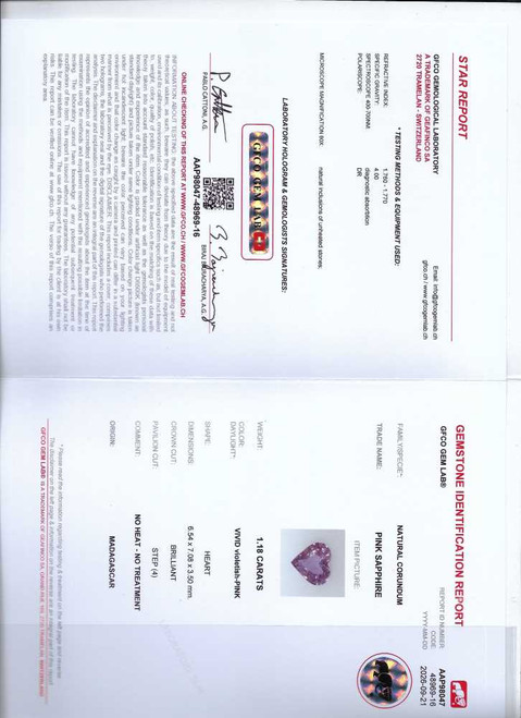 Heart Purple Sapphire Gemstone 1.18 Carat Medium Light