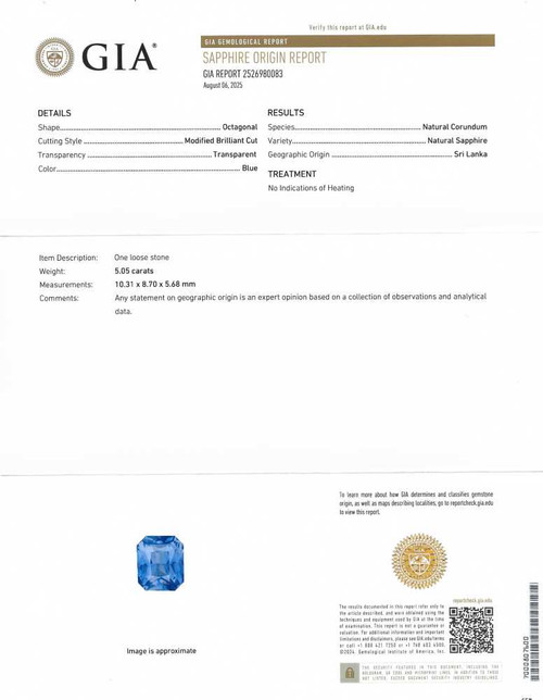 Octagon Blue Sapphire Gemstone 5.05 Carat Medium Light