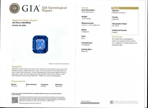 Octagon Blue Sapphire Gemstone 10.05 Carat Vivid Rich