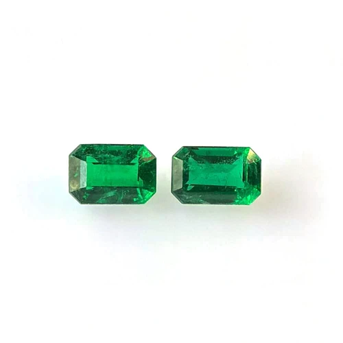 Octagon Emerald Gemstone Matched Pair 2.69 Carat Vivid Intense